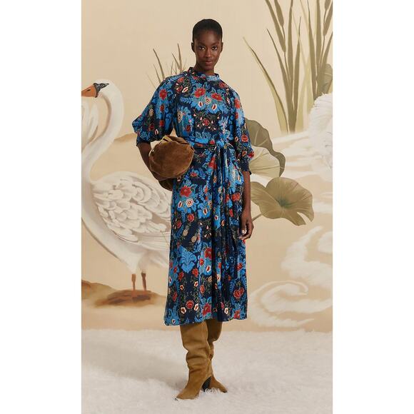 $298 NWT FARM RIO Blue & Red Arabesque Floral Midi Dress –  Medium - Picture 8 of 13